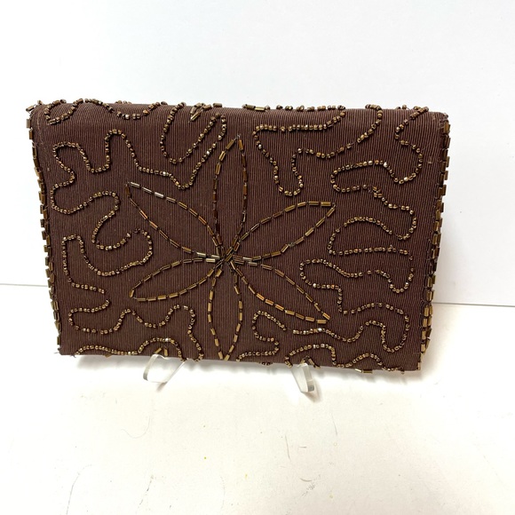 Vintage brown beaded clutch bag - Picture 4 of 5